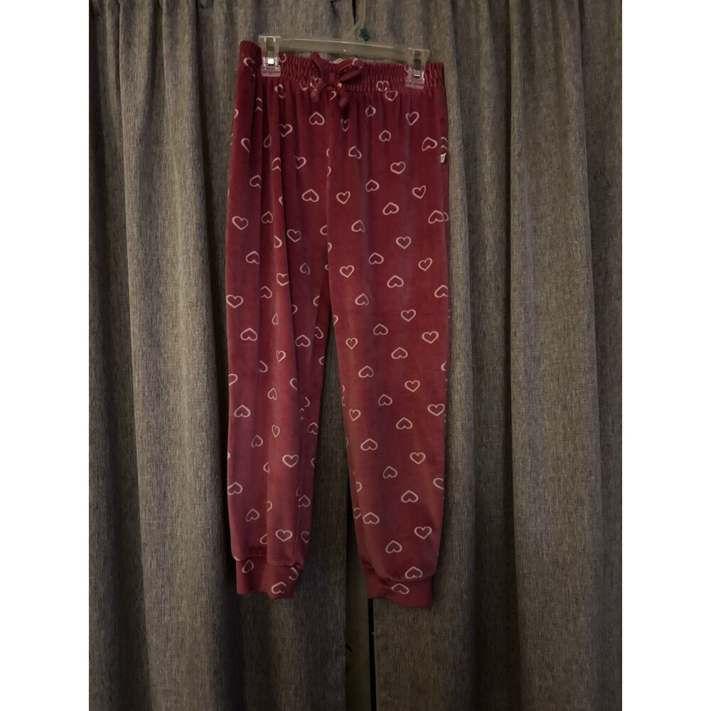 btween Girls Pink & White Heart Fleece Jogger Pajama Pants Drawstring M
